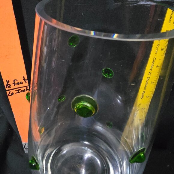 Southern Living At Home Handmade Vase 11" Green Polka Dot Pattern Clear Glass Po - Picture 3 of 9